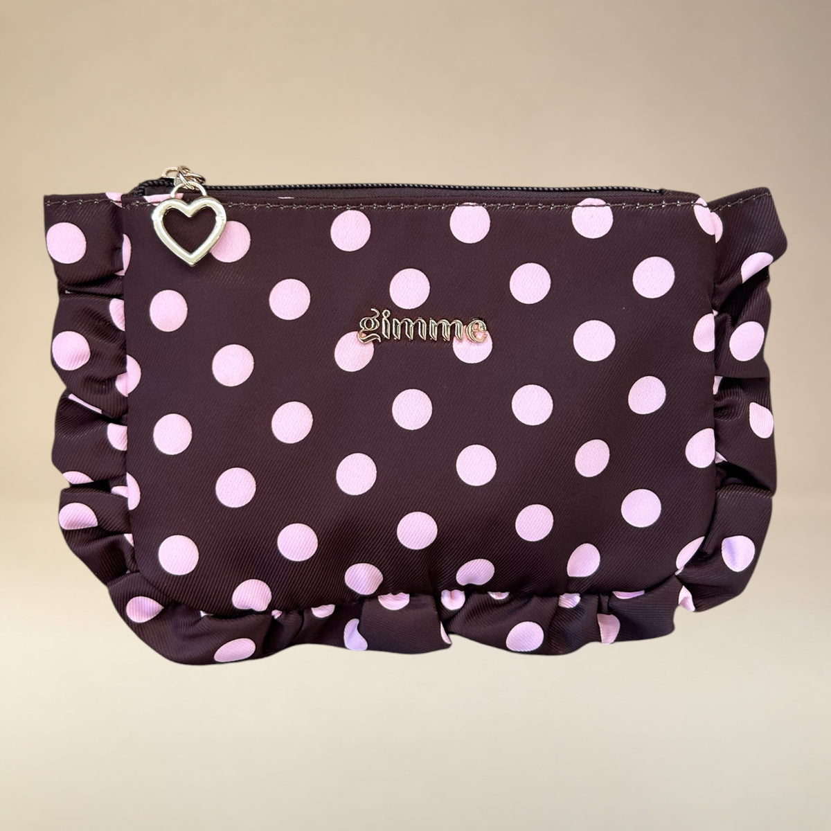 Leuk make-up tasje bruin met roze stippen