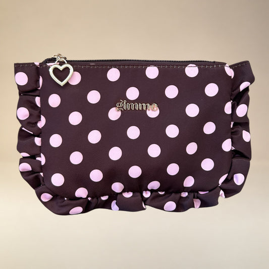 Leuk make-up tasje bruin met roze stippen